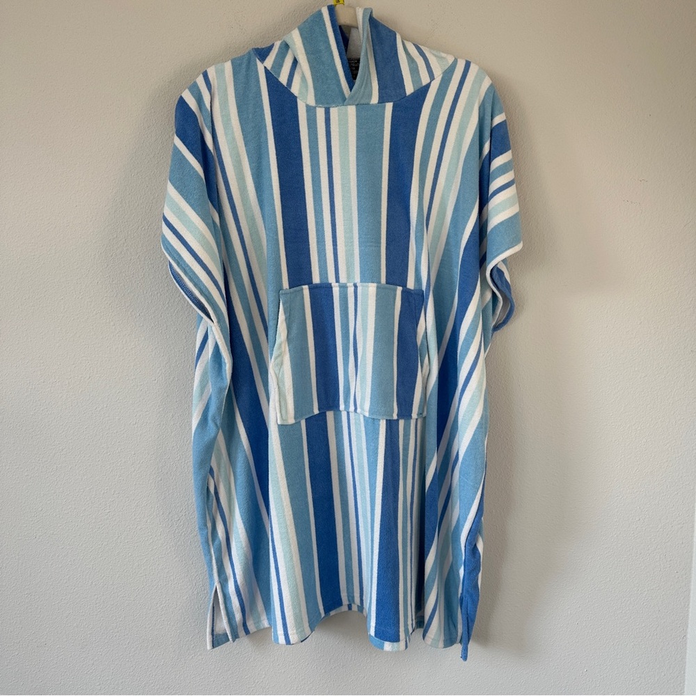 Women’s Hooded Poncho/Swim Cover Up in Blue Stripes